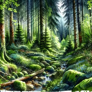 Lush Forest Watercolor Painting - Nature's Tranquility