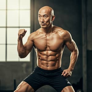 Athletic Asian Middle-Aged Bald Man