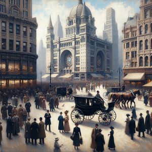 The Plaza: Early 20th Century American Cityscape Painting