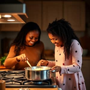 Joyful Cooking Moments: Mother and Daughter Together