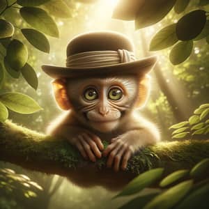 Playful Monkey with Charming Hat | Curious Expression