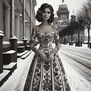 Russian Folklore Inspired Evening Dress in Saint Petersburg