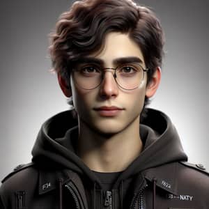 Handsome Caucasian Boy with Dark Brown Hair and Circular Glasses