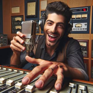 Middle-Eastern Radio Broadcaster in Traditional Radio Booth