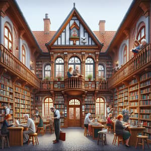 Traditional European Public Library in Small Polish Town