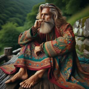 Caucasian Sadhu in Vibrant Robe | Contemplative Religious Ascetic