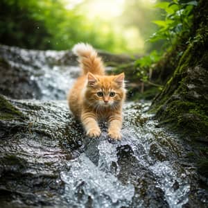 Cute Kitten Sliding Down a Waterfall