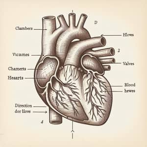 Human Heart Diagram with Chambers and Blood Vessels