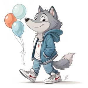 Playful Anthropomorphic Wolf Character in Style