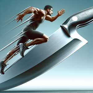 Hispanic Male Athlete Sprinting on Giant Knife