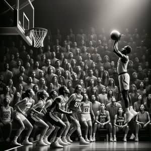 Suspended Basketball Moment in Black and White