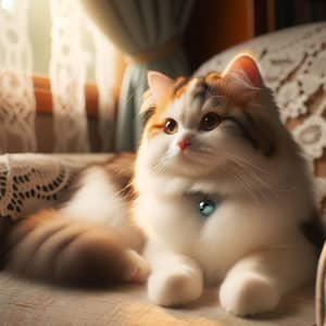 Adorable White Cat with Orange and Black Spots on Armchair