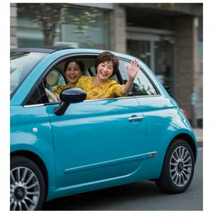 Blue Fiat 500 Driver Waving - Fun Moments