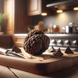 Luxurious Dark Brown Truffle on Wooden Board