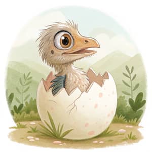 Cute Dino Raptor Hatchling in Watercolour Art