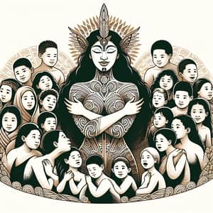 Maori Goddess: Traditional Art Depiction with Children