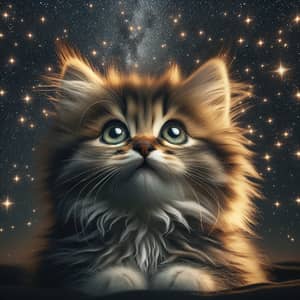 Big Green Eye Kitten Marveling at Starry Sky