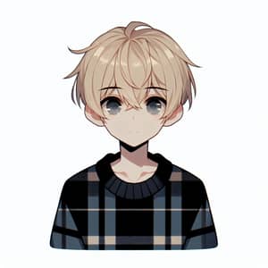 Anime Style Boy with Light Blonde Hair and Checkered Sweater