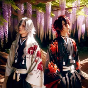 Demon Hunter Anime Characters Under Wisteria Tree - Camaraderie Scene