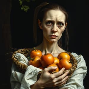 A Sad Woman with a Basket of Fruits - Artistic Exploration