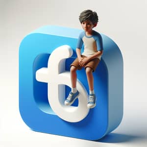 3D Young Hispanic Boy Sitting on Social Media Icon