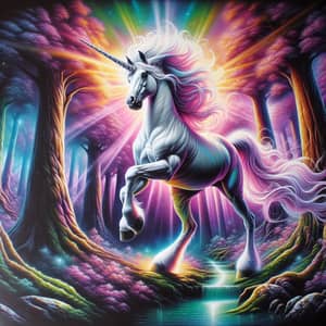 Majestic Unicorn in Enchanted Forest Art