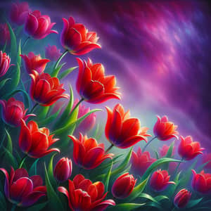 Vibrant Red Tulips on a Purple Background