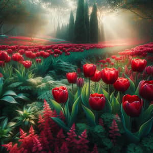 Breathtaking Red Tulip Gardens in Full Bloom