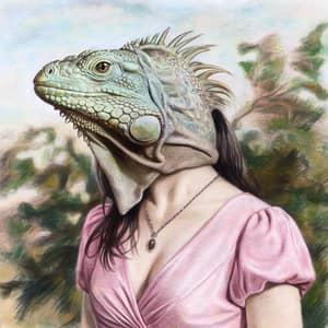 Pencil Drawing: Woman with Iguana Head