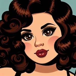 Curvy Pin-Up Woman with Brown Eyes and Curly Hair