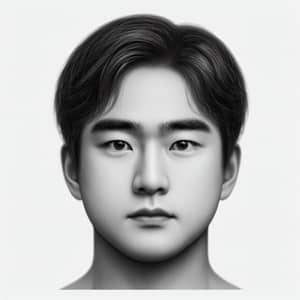 Realistic Black and White Portrait of a Korean Man