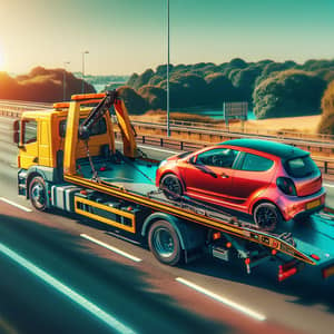 Tow Truck Transporting Car on Highway - Fast Service