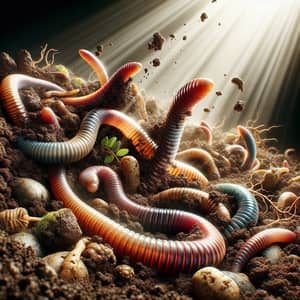 Vibrant Worms Burrowing Through Rich Soil