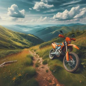 Orange Enduro Motorcycle in Mountain Landscape