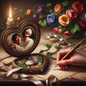 Symbolic Representation of Love: Heart-shaped Locket on Antique Table