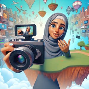 Playful Vlog Style: Middle Eastern Woman Vlogging in Quirky Setting