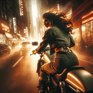 Fierce Middle-Eastern Woman Motorcycle Adventure in City