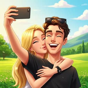 Cheerful Disney-Inspired Couple Selfie Illustration