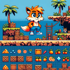 Pixel Art Tileset: Quirky Anthropomorphic Creature on Tropical Island