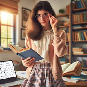 Smart Hispanic Girl in Study Room with Physics Equation