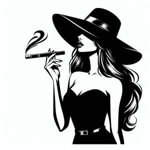 Fashionable Girl Vector Illustration with Black Hat and Cigar