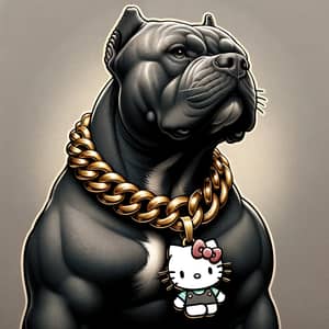 Solid Gray American Bully Dog with Hello Kitty Pendant Necklace