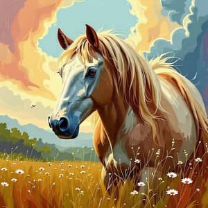 Ethereal Horse-Cow Hybrid in Mystical Meadow | Fantasy Art