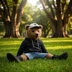 Adorable Baby Bear in Jeans and Hoodie