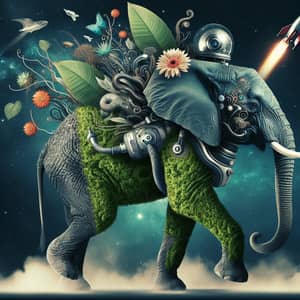 Interstellar Elephant with Half-Plant Body and Jetpack Helmet