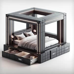 Regal Cubic Black Metal Bed with Mirror Headboard 180x200 cm