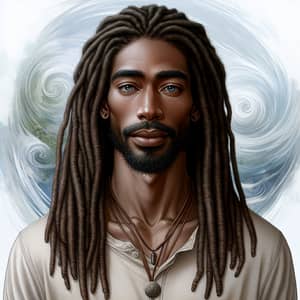 Detailed Portrait of Serene Dark-Skinned Man with Dreadlocks