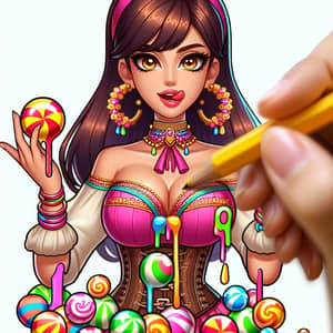 Draw Karina Mobile Game Character with Candy Dripping