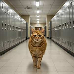 Mischievous Ginger Cat in School Locker Room