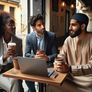 Diverse Startup Founders Discussing Project Plan in Spain Cafe